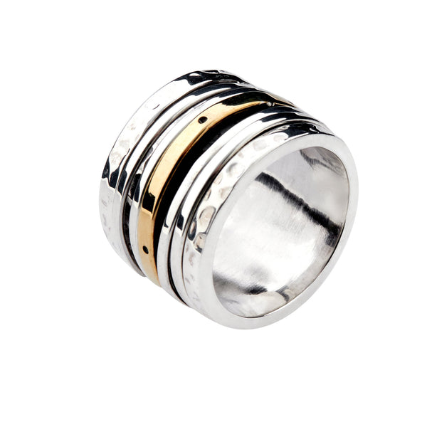 Iron Clay Sterling Silver Spinning Wide Ring With Brass
