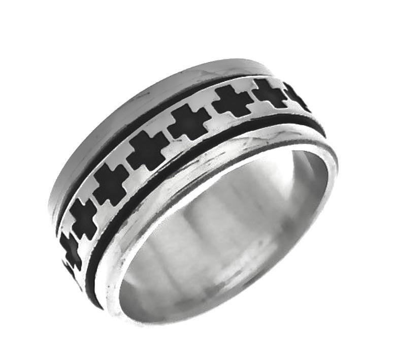 Iron Clay Sterling Silver Wide Cross Motif Ring