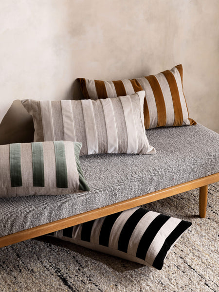 L&M Home Etro Luxury Velvet and Linen Stripe Cushion Almond