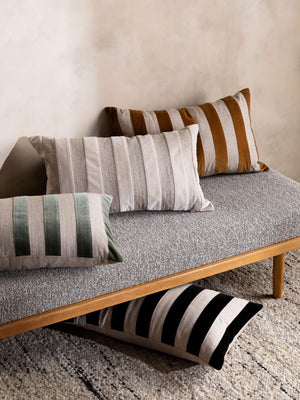 L&M Home Etro Luxury Velvet and Linen Stripe Cushion Black