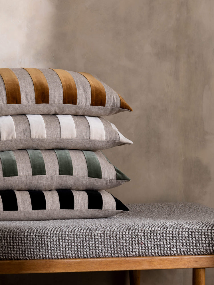 L&M Home Etro Luxury Velvet and Linen Stripe Cushion Black
