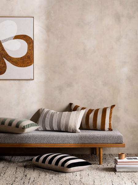 L&M Home Etro Luxury Velvet and Linen Stripe Cushion Black