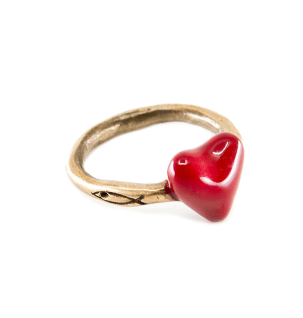Pesci Che Volano Cuore Rosso Heart Bronze Ring