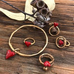 Pesci Che Volano Bronze Cuore Bangle with Red Enamel Puffed Heart