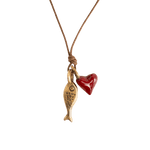 Pesci Che Volano Scorfano Fish and Red Heart Bronze Pendant