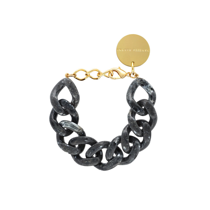 Vanessa Baroni Flat Chain Black Marble Bracelet