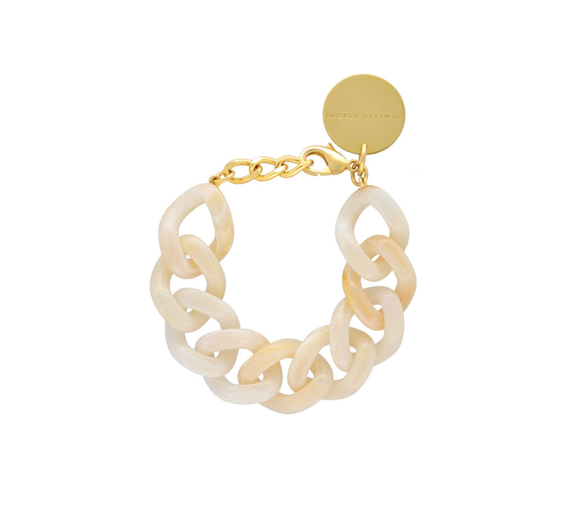 Vanessa Baroni Flat Chain Pearl Marble with Gold  Bracelet