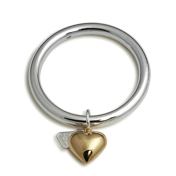 Von Treskow Sterling Silver Golf Bangle with Gold Puffy Heart
