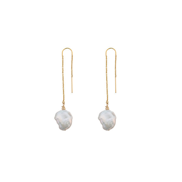 Von Treskow Yellow Gold Keshi  Pearl Chain Earrings