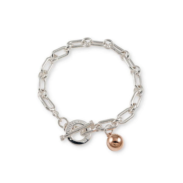 A Von Treskow Sterling Silver VT Link bracelet with Rose Gold Ball