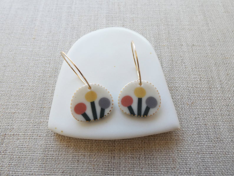 and O Design Hand Made Porcelien Flower Buds Earrings